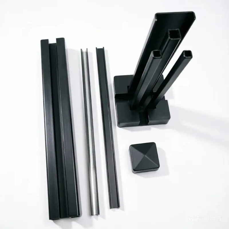 Durable 6000 series black aluminum fence posts with heavy-duty iron base that bends and welds for outdoor use