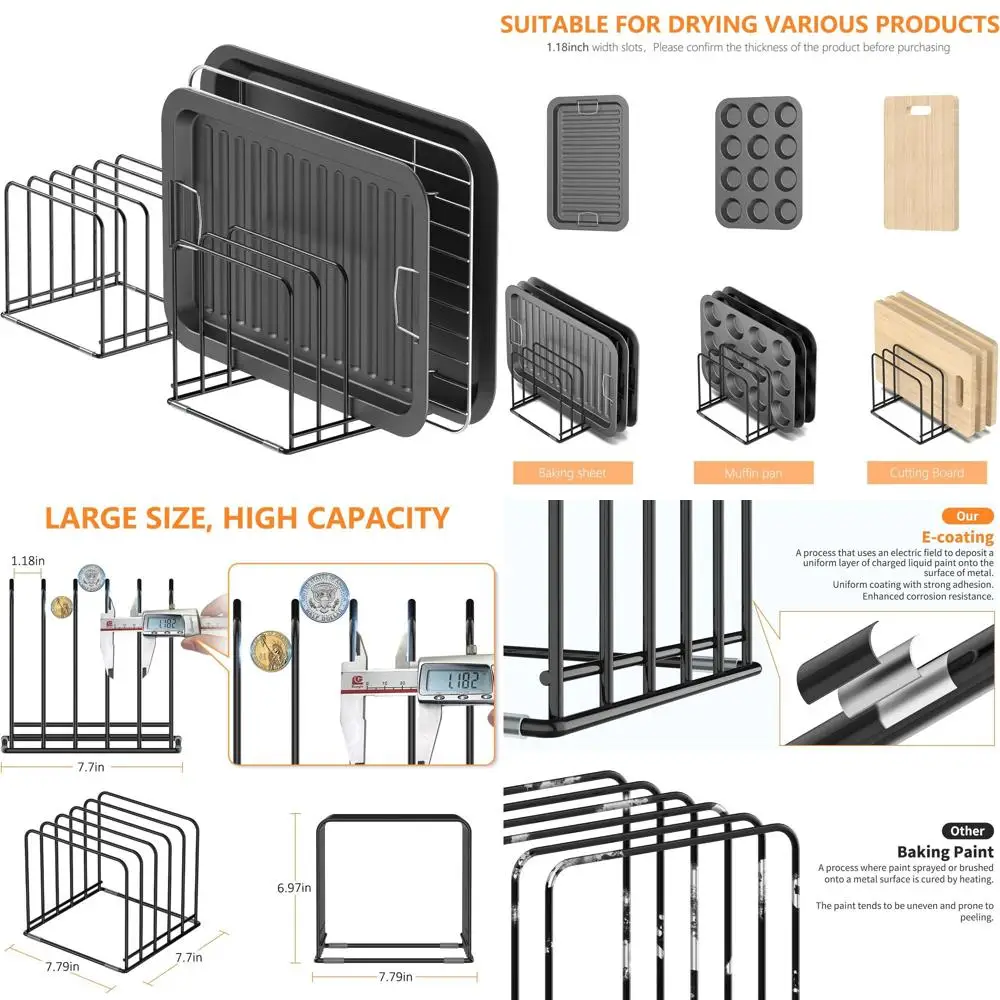 

Dual-Tier Steel Cookware Organizer with 5-Slot Skillet & Chopping Board Rack