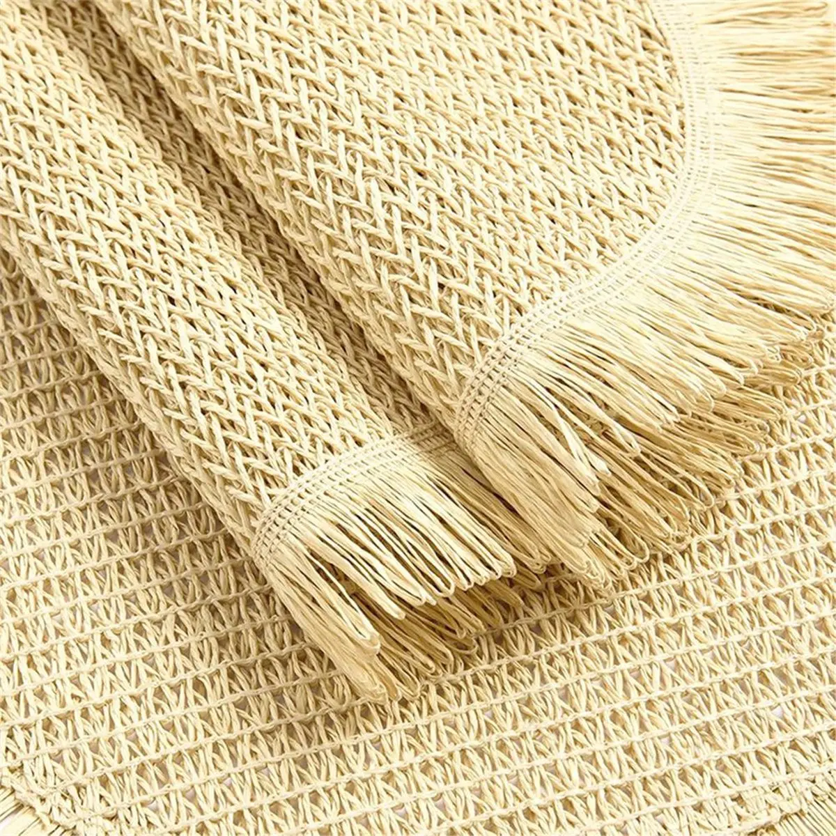 giftnew 3-Piece Handmade Paper Woven Round Placemat Set with Tassel Edge, Non-Slip Brown