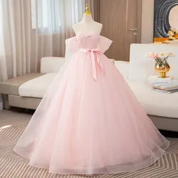 Sweet Pink Tulle Quinceanera Dresses 2024 New Elegant Floor-length Simple Ball Gown Sexy Backless Prom Dress Customized