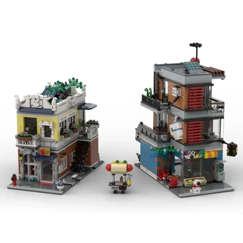 Moc Bausteine Street View Modell Petshop Und Café Technische Ziegel DIY Montage Bau Spielzeug Für Kinder Urlaub Geschenke