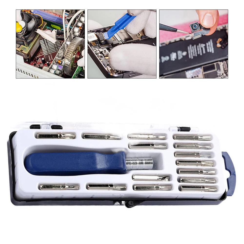 Набор магнитных отверток 16 в 1 для прецизионного ремонта телефонов, планшетов, фотоаппаратов с организованным чехлом для переноски