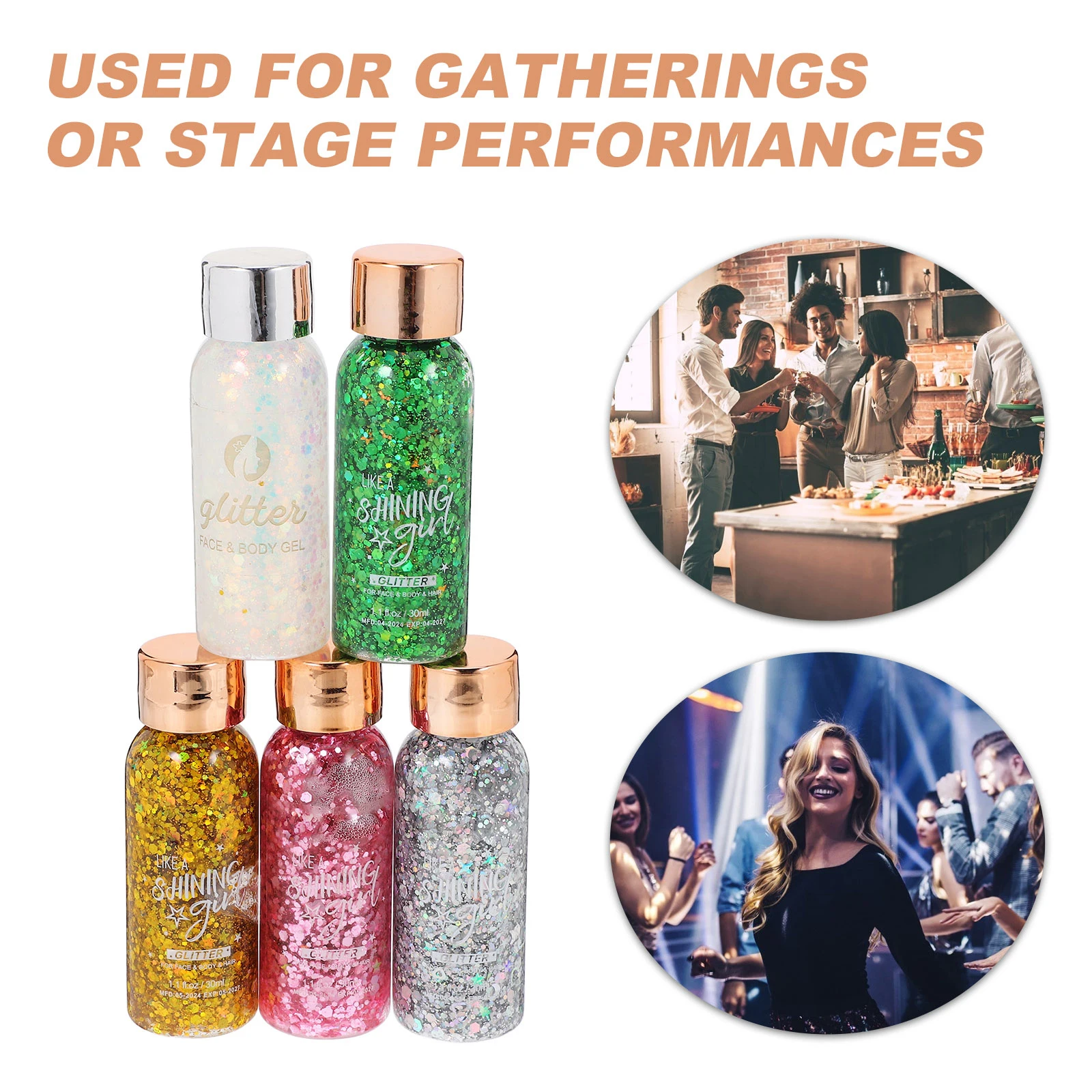 5Pcs Shining Body Gel Sequin Infused Lotion for Radiant Skin Texture Enhancer Glitter Eyeshadow Base Decorative Cream