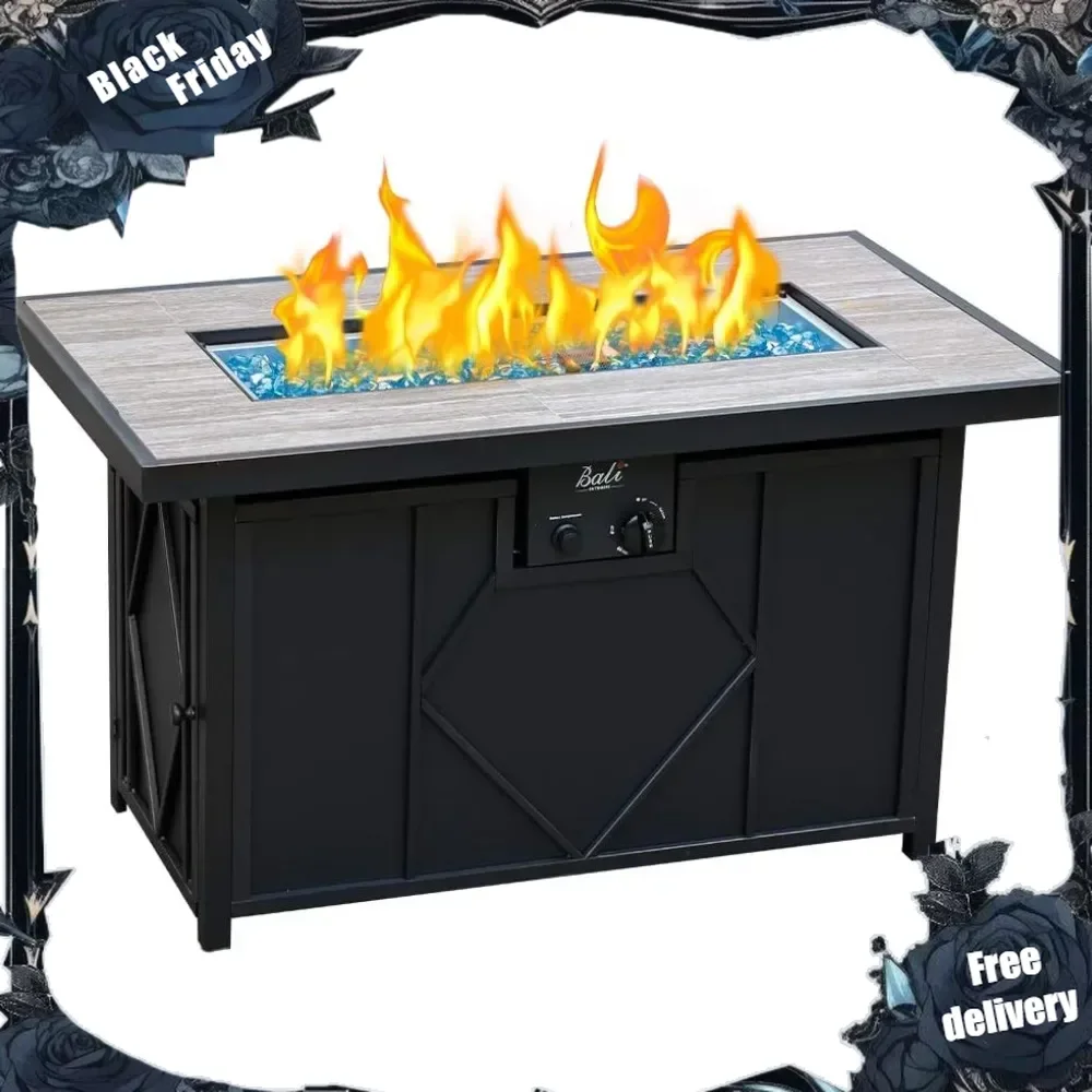 

Gas FireTable 42" Ceramic Tabletop Propane Firepit 60,000 BTU use as Dinner Coffee Table, Good for Outside Patio Backyard
