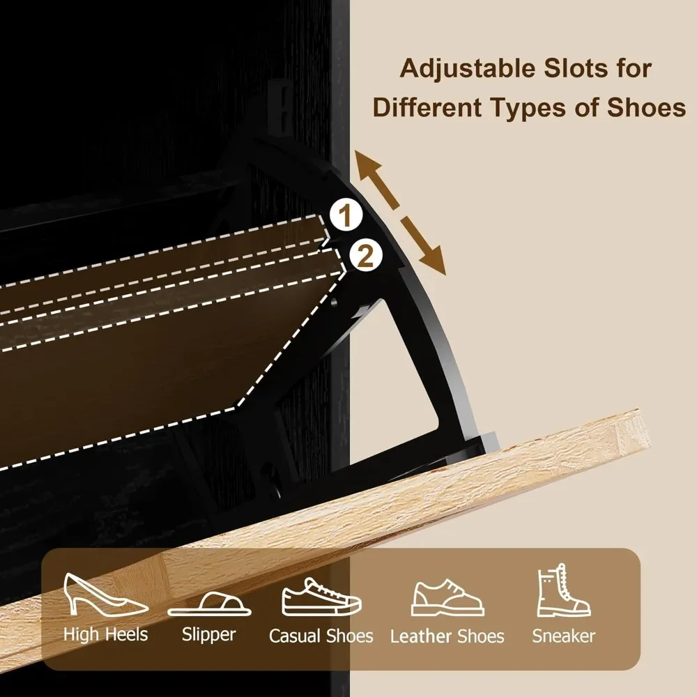 خزانة تخزين من الروطان الطبيعي مع 3 أبواب قابلة للطي ودرج واحد، وخزانة تخزين الأحذية مع رف قابل للتعديل، قائمة بذاتها #3