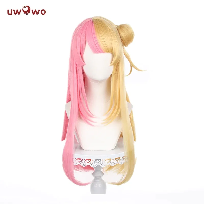 UWOWO-Peruca Cosplay Halloween Resistente ao Calor, Cabelo Comprido, Rosa e Dourado, Conjunto para Kotoka Torahime Cosplay