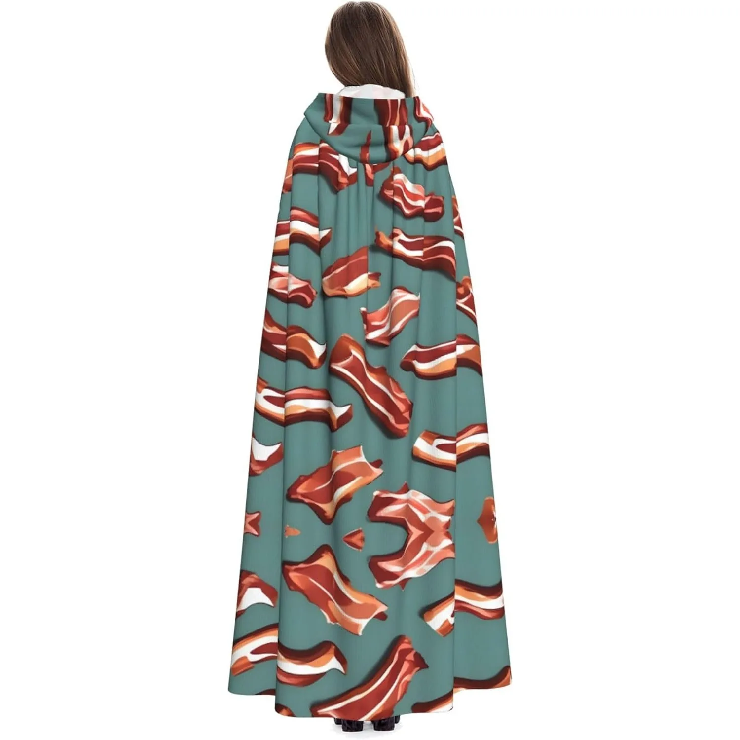 

Streaky Bacon Pattern print Adult Hooded Cape Carnival Festival Cape Cosplay Robe Costume party Gothic Carnival