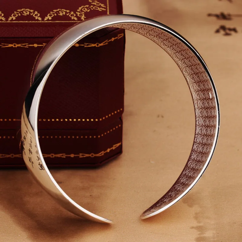 تعويذة بسيطة لامعة 925 الفضة سوار المرأة العرقية نمط موضة سوار واسع مفتوح مكدسة المجوهرات