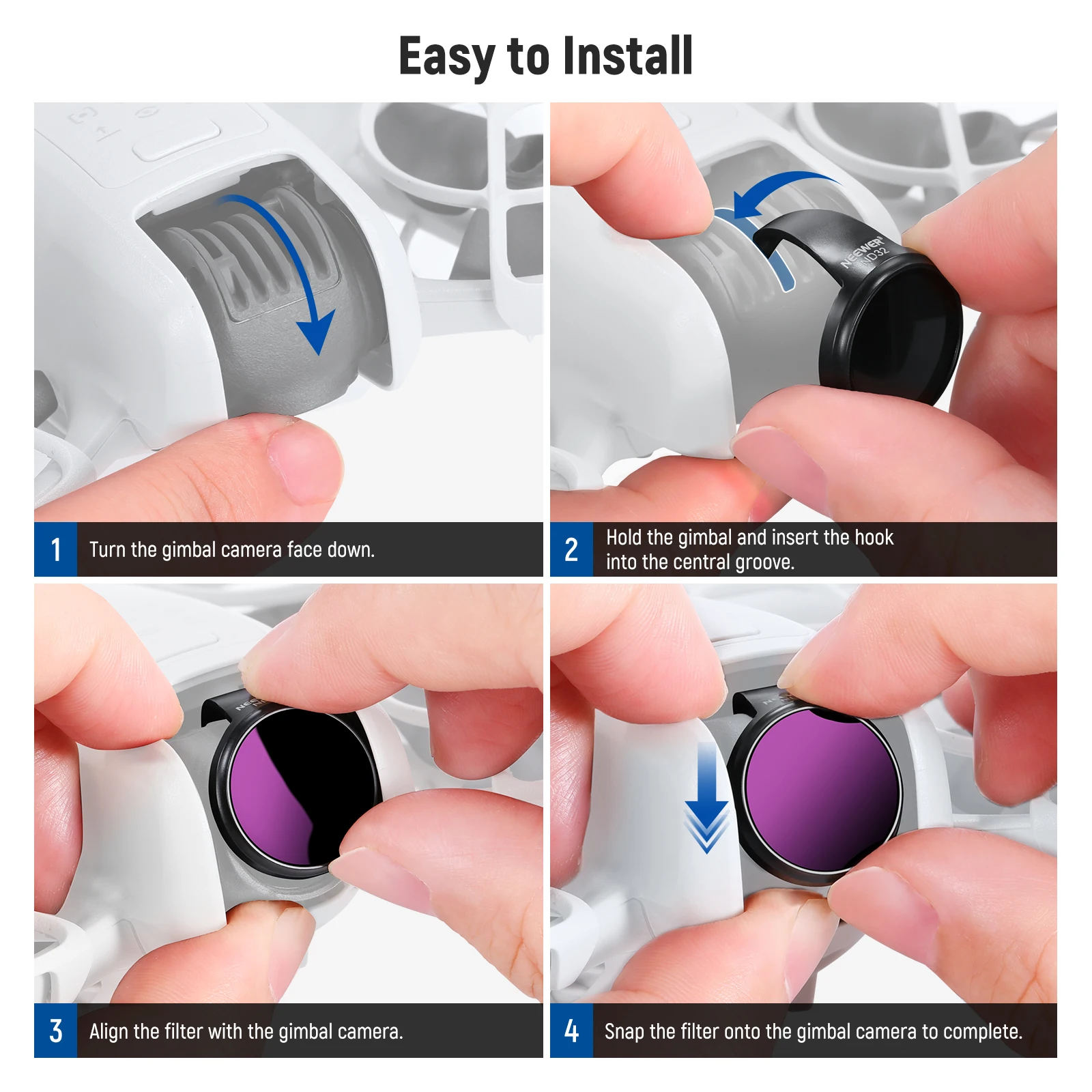 مجموعة مرشحات NEEWER ND/PL متوافقة مع DJI NEO، ND8/PL ND16/PL ND32/PL ND64/PL ملحقات طائرة بدون طيار مستقطبة ذات كثافة محايدة