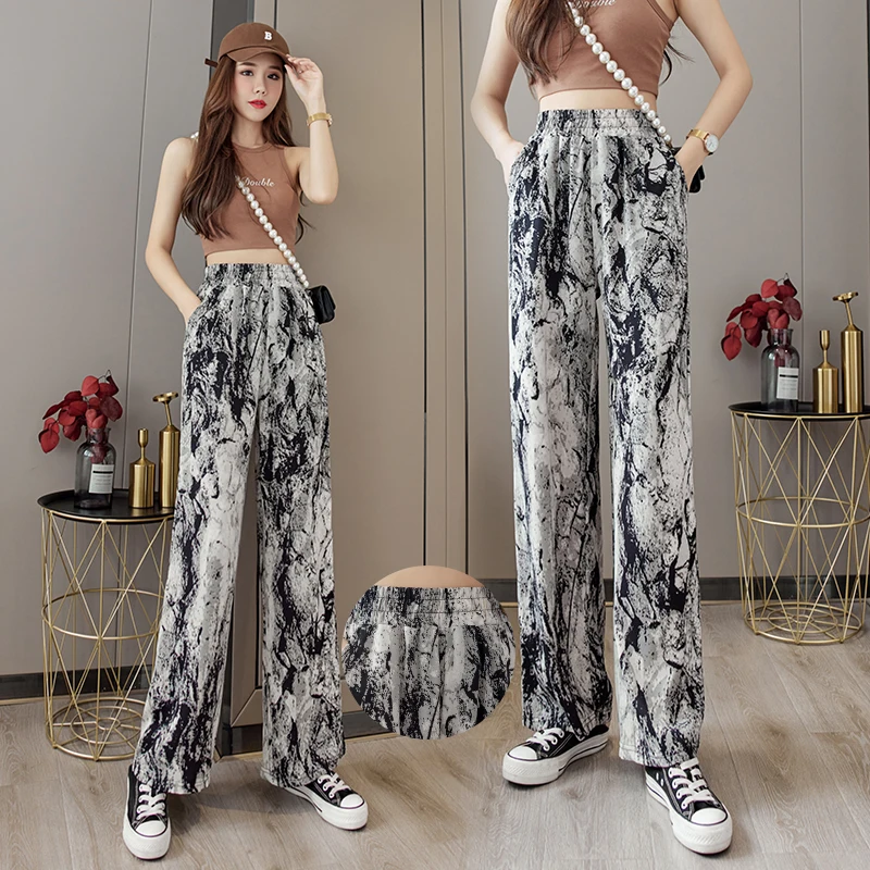 

Spring Autumn Street Style Tie Dye Ink Printing Wide Leg Pants Female Loose Casual Fashion All-match Trousers Women's Clothing