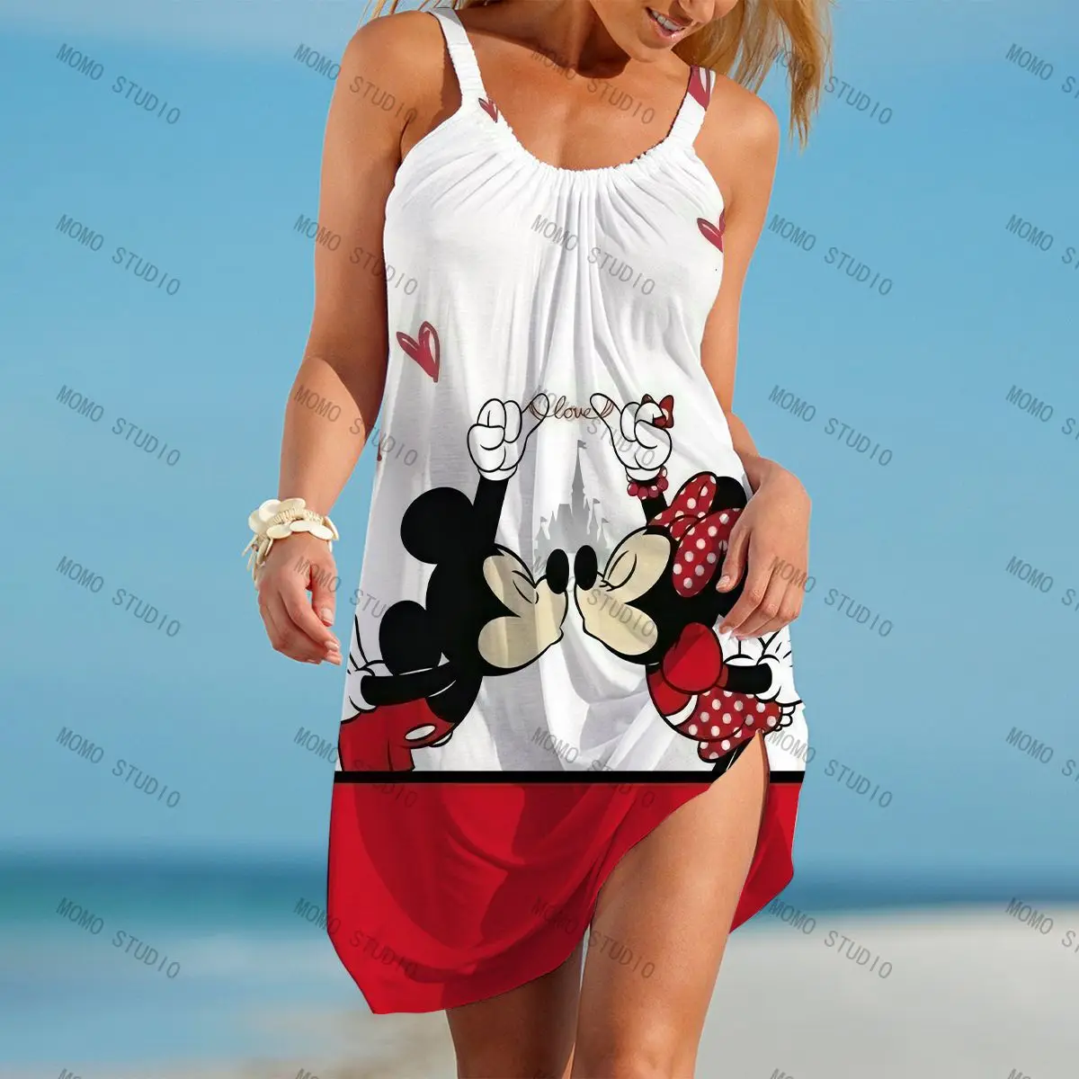 

Sexy Dresses Woman Cartoon Disney Women 2022 Mickey Elegant Loose Party Minnie Mouse Summer Boho Dress Beach Women's Sleeveless