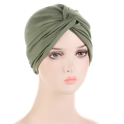 Gorro de quimio Hijab indio para mujer, gorro interno elástico, gorro con nudo retorcido contra el cáncer, gorros para pérdida de cabello, Turbante musulmán para mujer