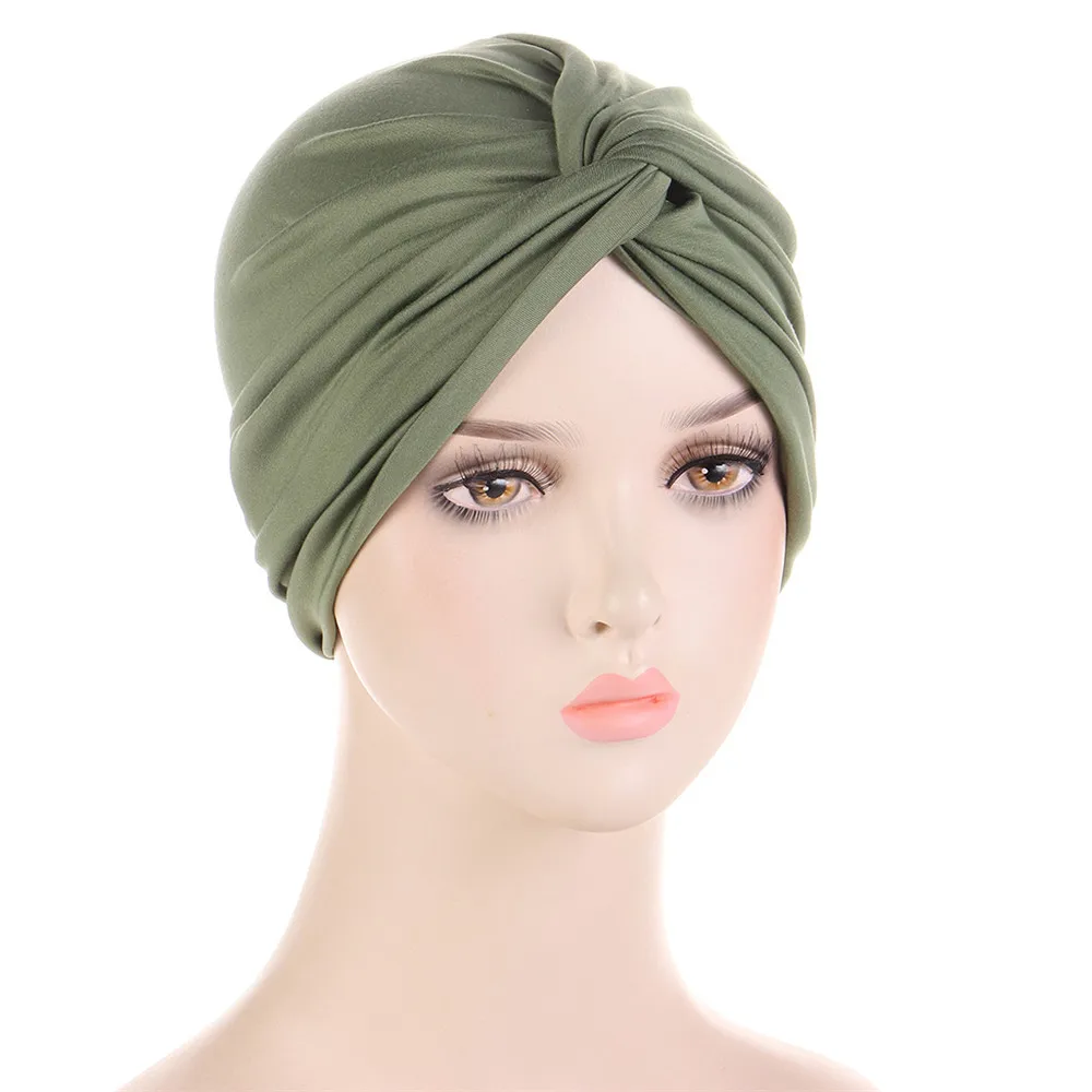 Women Indian Hijab Chemo Cap Strech Inner Hat Bonnet Cancer Twist Knot Hair Loss Beanies Muslim Turbante for Femme Headwear Wrap