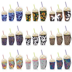 3 Pack Reusable Iced Coffee Cup Insulator Sleeve with Handle for Cold Beverages,Neoprene Cup Holder for Cold Drinks 16-32OZ Cups