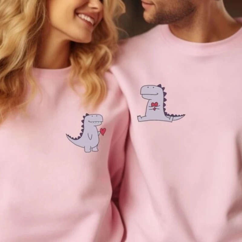 شخصية الخريف والشتاء البلوز للأزواج هدية لطيف ديناصور مطابقة هوديس طويلة الأكمام الدفء السترة