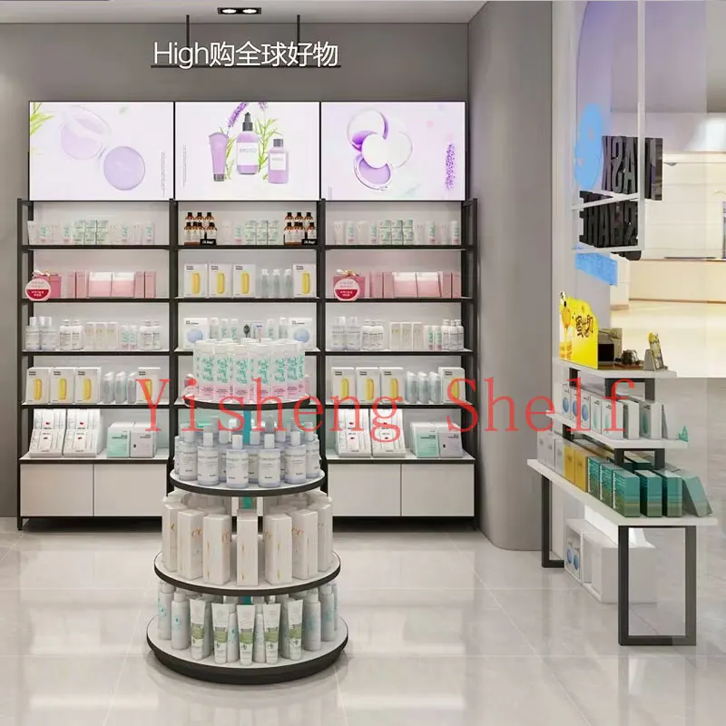 Custom.New Design الثقيلة لامع سوبر ماركت مستحضرات التجميل الرف ماكياج عرض موقف الجمال العناية بالبشرة رف شاشة متجر البيع بالتجزئة