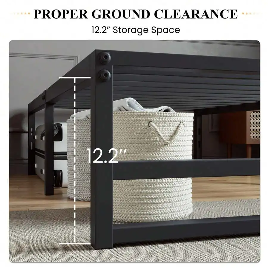 Twin|Full|Queen|King Size Metal Bed Frame, 14 Inch Heavy Duty, High Under Bed Platform Storage Space, Steel Slats Support Up To - view 5