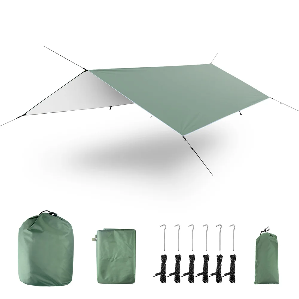 3m X 3m Outdoor Canopy Square 210D Oxford Silver Coated Canopy Camping Waterproof Shading 3-5 People Picnic Camping Tarpaulin