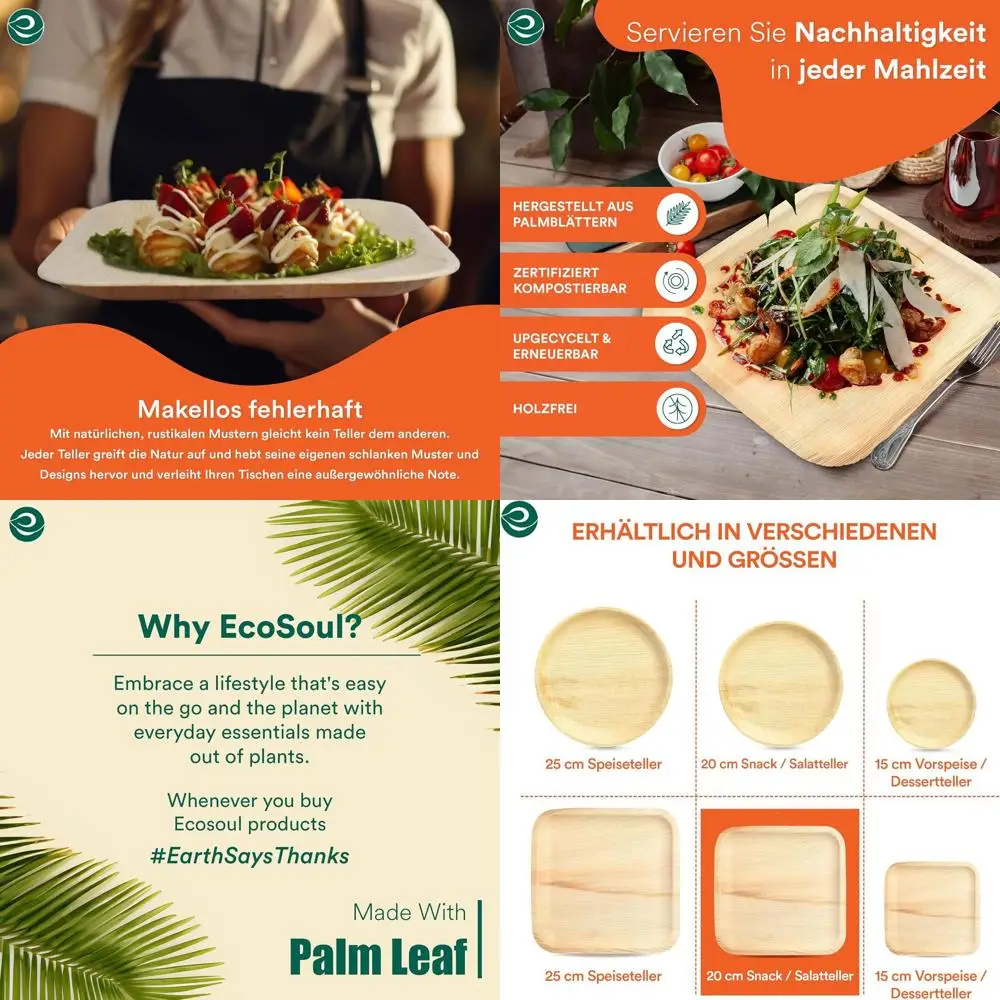 

Eco-Friendly 8 Square Bamboo Plates (100 Pack) - Heavy-Duty Biodegradable Dinnerware for Parties, Weddings, and Holidays