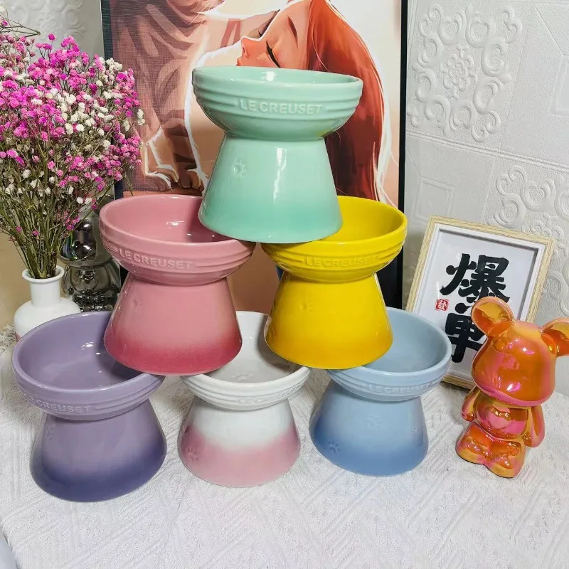 

Керамическая миска на высокой ножке для животных, градиентная, разноцветная, для кошек и собак, для еды и воды, нескользящая, товары для кормления животных, декор для дома