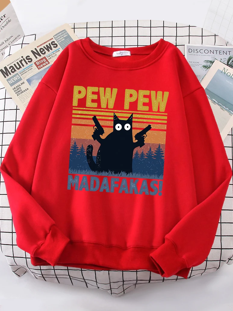 Cartoons Cat Pew Pew Madafakas Funny Women\'s Hoodies Fashion All-match Hoodie Warm Fleece S-XXL Hoody High Quality Clothes