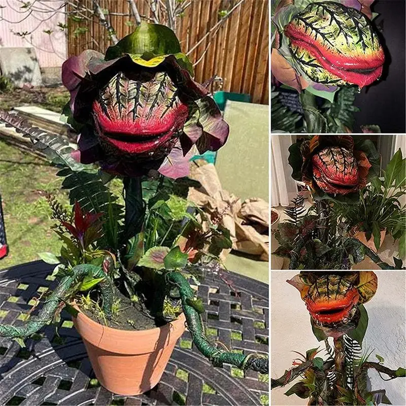 Decoración de planta piranha de resina de Halloween Audrey II de la película Little Shop Of Horrors, estatuas de Audrey II de la película, escultura de jardín