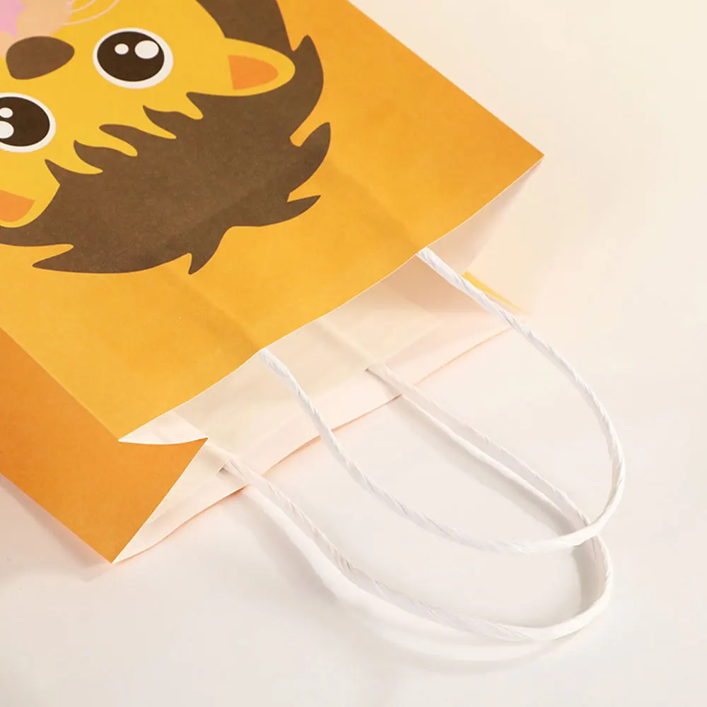 6PCS Jungle Animals Paper Bag Cartoon Lion Tiger Zebra Gift Bag for Jungle Party Decorations Kids Gift Cookies Packaging Bags