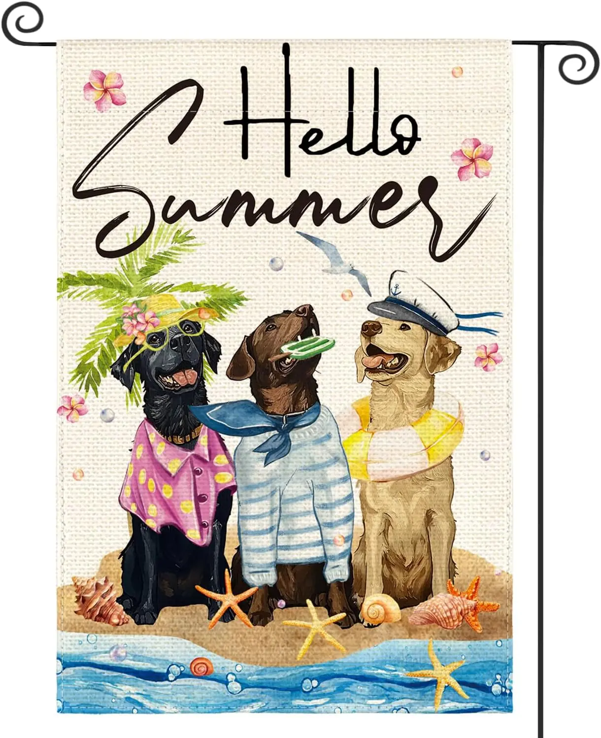 AVOIN colorlife Hello Summer Sea Beach Dogs Garden Flag 12x18 Inch Double Sided Outside, Floral Starfish Seasonal Holiday Ya yyi