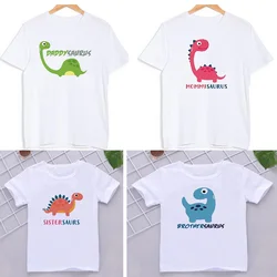 Cartoon Saurus Print Matching Family Outfits Tops for Birthday Boy Dinosaur Party Family Look T-shirt Dad Mom Bro Sis Tee Shirt