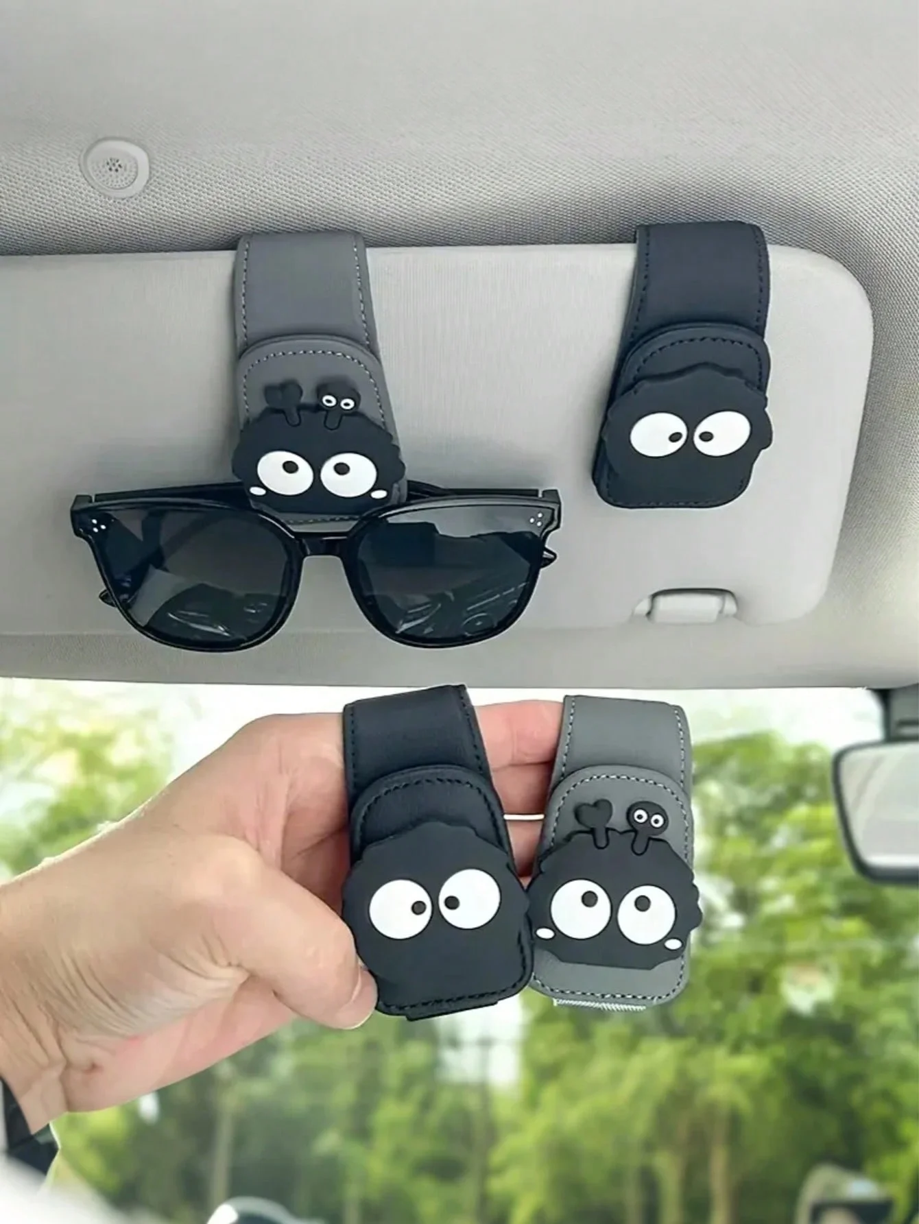 حامل نظارات السيارة المغناطيسي اللطيف على شكل فحم - مشبك واقي من الشمس من جلد البولي يوريثان مع مغناطيس قوي، نظارات شمسية للمتاجر وبطاقات الهوية، خدش #1