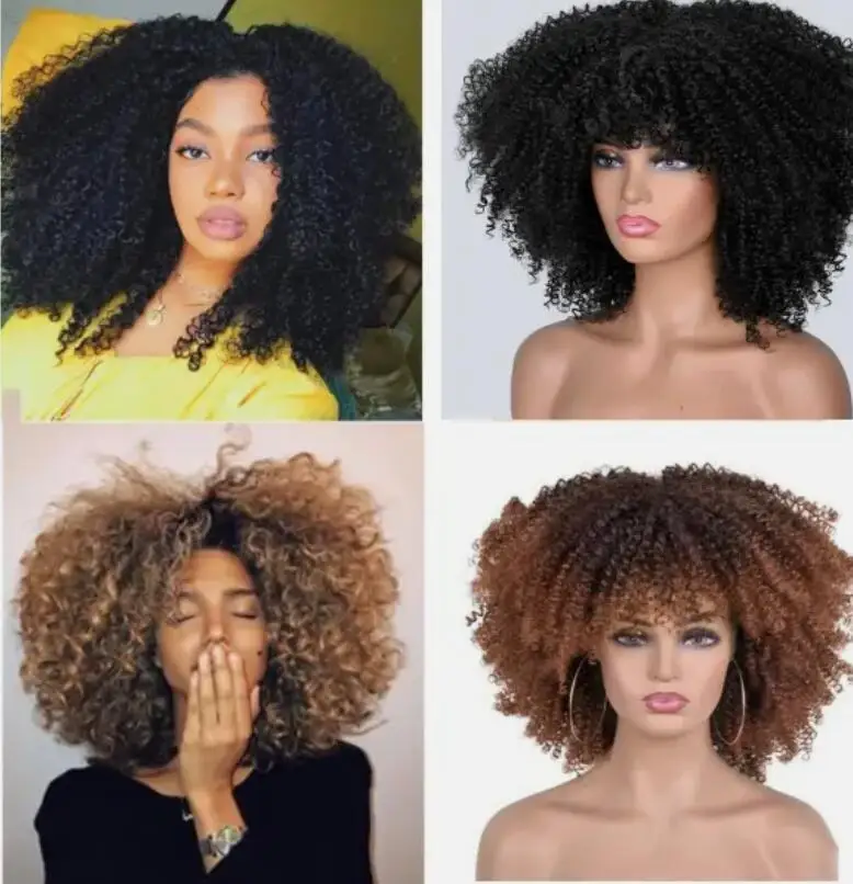 Curly Afro Wig with Bangs Short Kinky Curly Wigs for Black Women Cosplay Daily