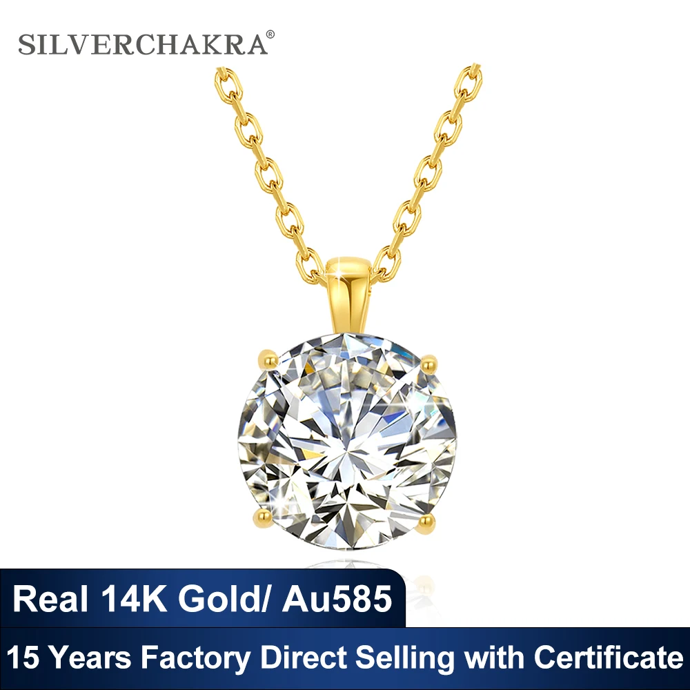 Classic 4 Claws 14k Gold Necklace 1ct 2ct 3ct AU585 K Gold Pendant Luxury Wedding Gift Jewelry With Certificate Factory Price