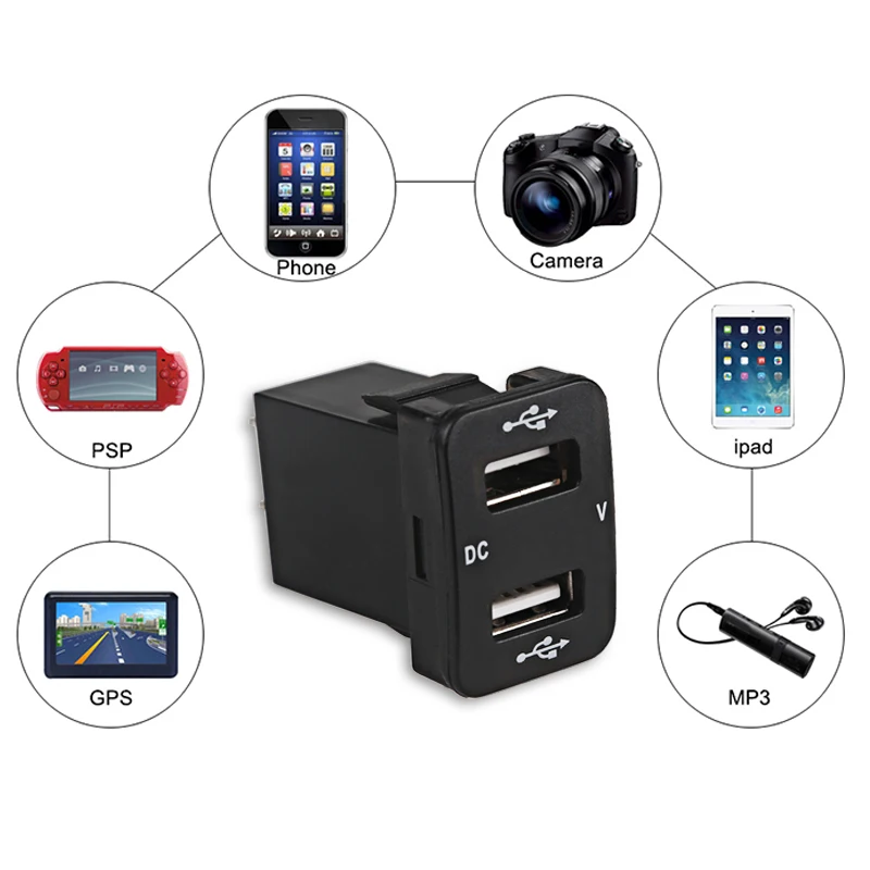 12V-24V Car Charger Socket 4.2A Dual USB Ports with Voltage Display Power Socket Charger for Toyota Auto Accessories with Line