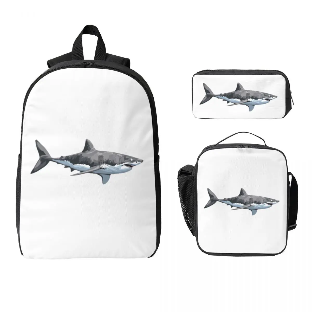 

Great White Shark Backpack Student Boys Girls BookBag School Bag Computer Shoulder Bags 3ps Insulated Lunch Bag Pencil Case