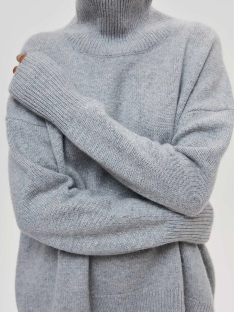 

Turtleneck Knitted Sweater Women Elegant Oversized Soft Pullover Autumn Thick Warm Long Sleeve Female Fashion Candy Color Jumper