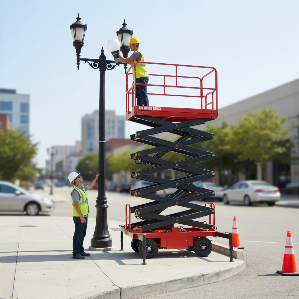 In 2006, the upgraded version of the 16-meter electric traction mobile scissor aerial work platform with an auxiliary