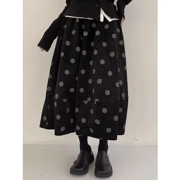 

Вельветовая юбка в горошек в стиле ретро, женская весенне-осенняя новая модная тонкая юбка трапециевидной формы с высокой талией и скрытой талией, модная