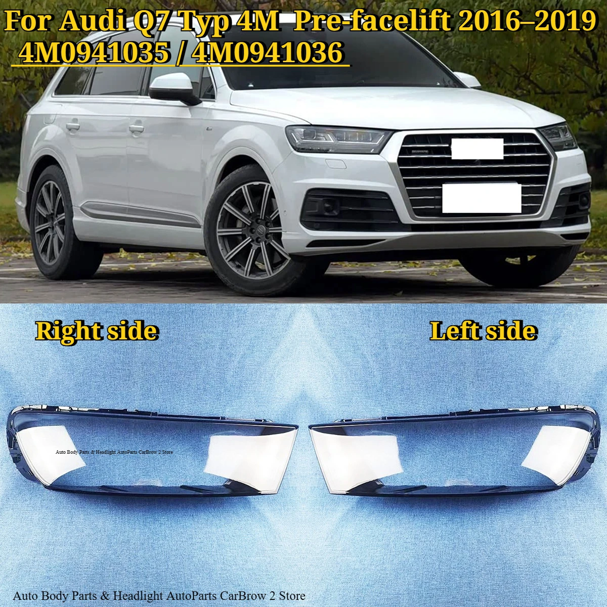 Front Clear Headlamp Lens Shell For Audi Q7 Typ4M Pre-facelift 2016-2019 / 2020–2023 Transparent PC Lamp Face Outer Skin Cover