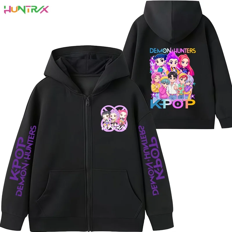 

2025 New K Pop Demon Hunters Kids Hoodie Kawaii Cartoon Printed Zippered Hoodie Coat Boys Autumn Jacket Baby Girl Winter Clothes