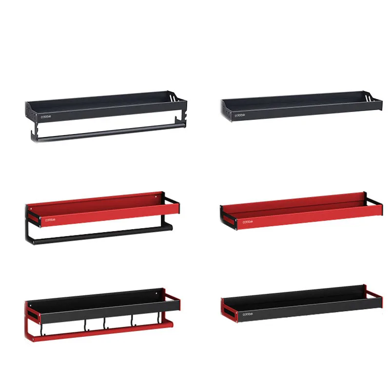 Kitchen Cutlery Organizer Wall Mounted Dish Storage Rack Black Aluminium Knife Holder Seasoning Box Container Hooks Tooks Racks