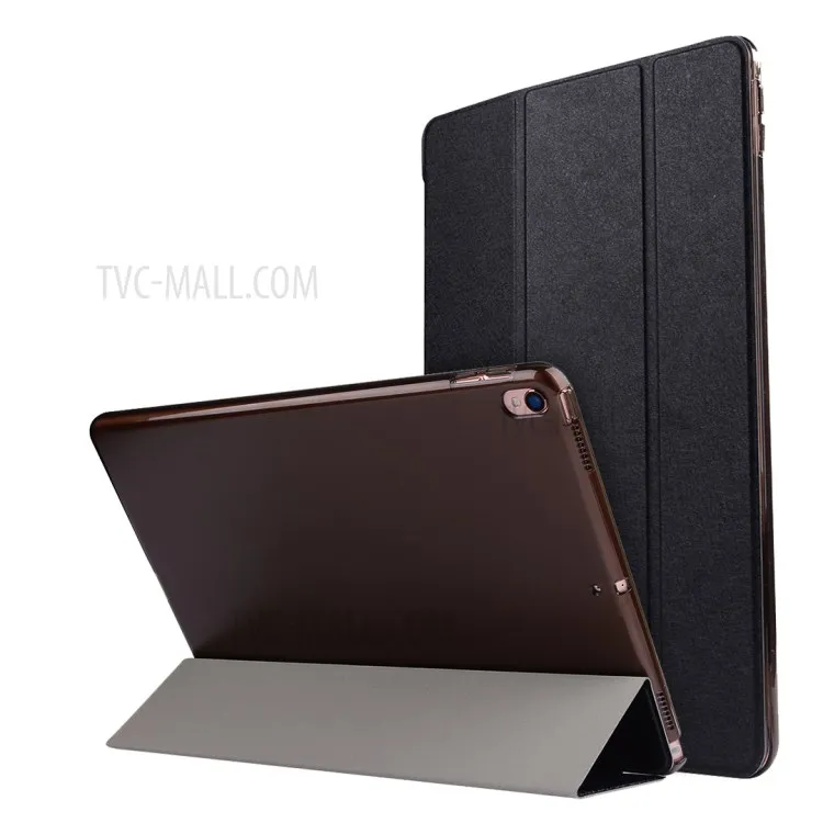 

For iPad Air 10.5 (2019) / Pro 10.5 (2017) Tri-Fold Stand Smart Leather Case Silk Texture - Black