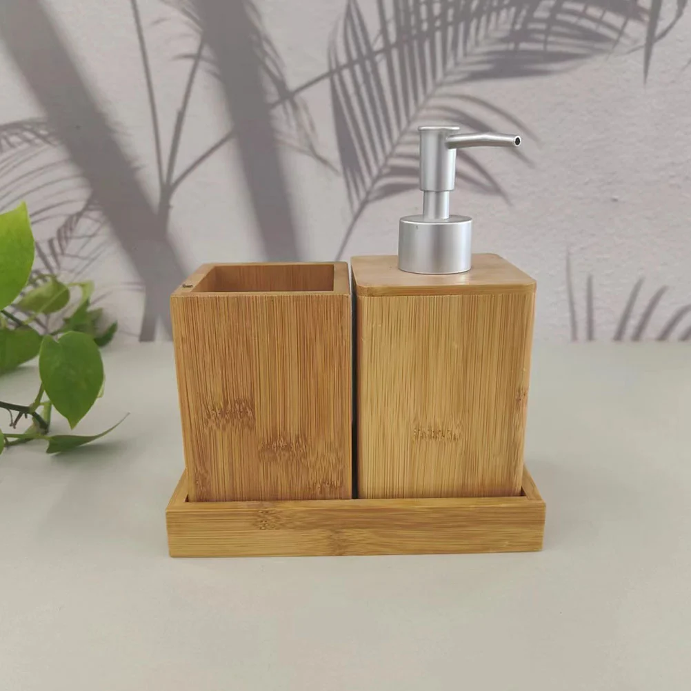 Hand Bottle Lotion Toothbrush Holders Press Pump Shampoo Container Square Bottles Bamboo Soap Dispenser Travel