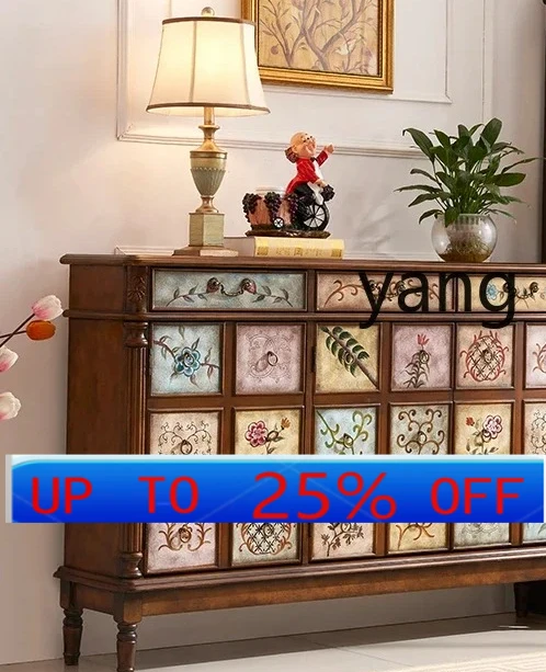 

LMM American shoe cabinet solid wood rural retro painted entrance living room storage storage chest