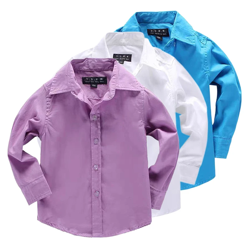 

Boys White shirts Long sleeves Pony logo embroidery Girls shirts Solid color Children Students school uniform Kids Tops Clothing