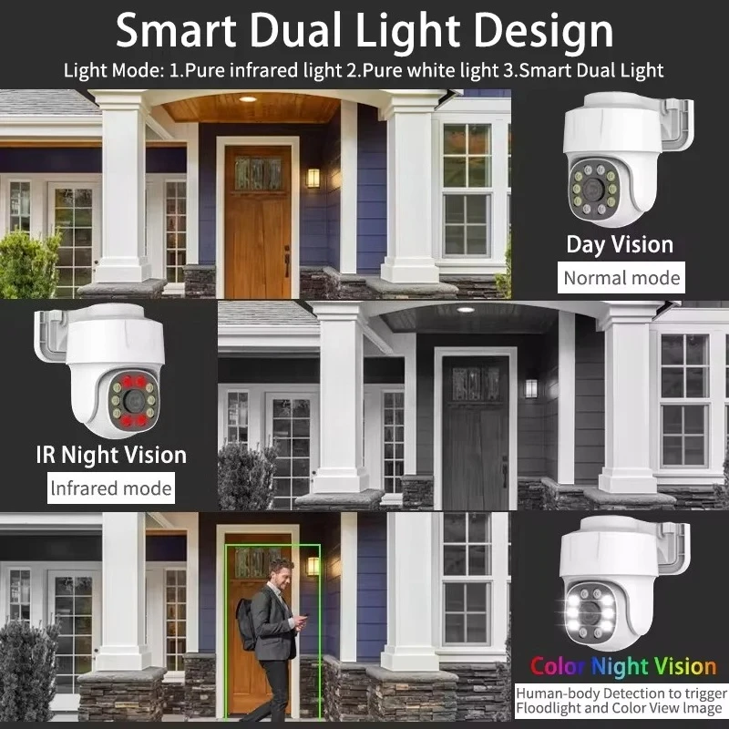 Hongnaer 8MP Eseecloud Audio Dua Arah 4CH Luar Ruangan POE NVR Kit CCTV Nirkabel IP PTZ Sistem Kamera Keamanan Sistem Pengawasan 4K