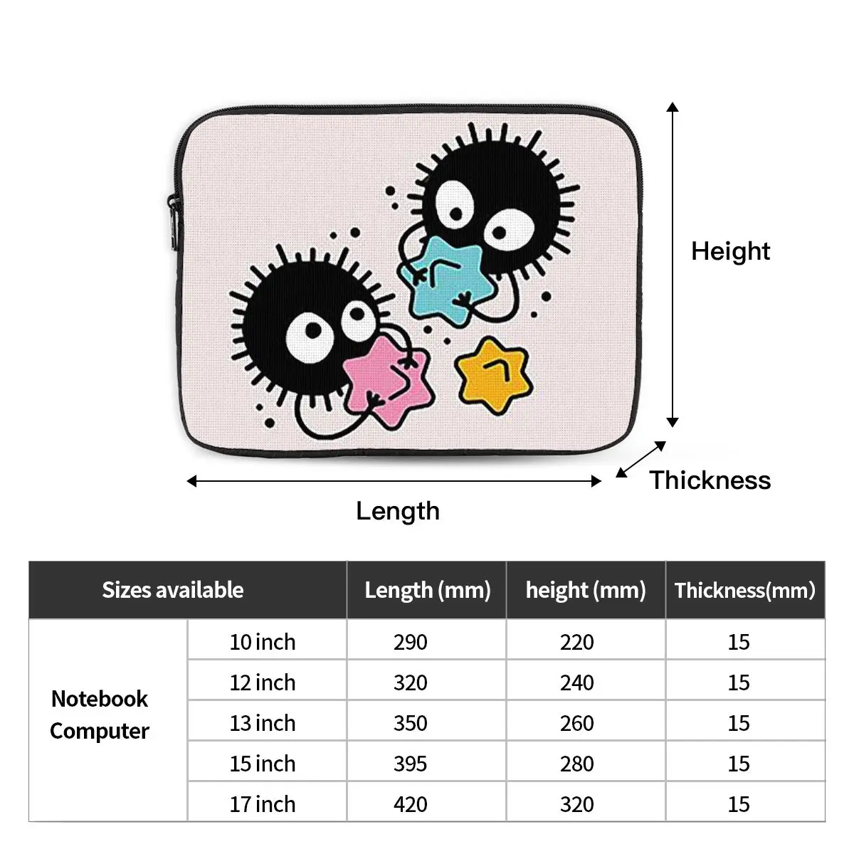 Soot Studio Ghibli Notebook Laptop Bag Case Pouch 10 12 13 15 17 Inch For Macbook Air Pro Tablet Shockproof Case Bag
