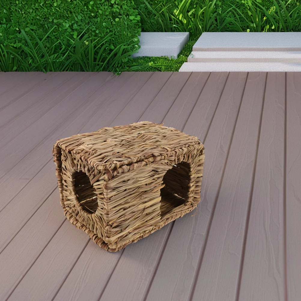 

2Pcs Guinea Pig Hideout Natural Grass Rabbit House Foldable Small Animal Shelter Bunny Bed Hideaway for Hamster Chinchilla Rat