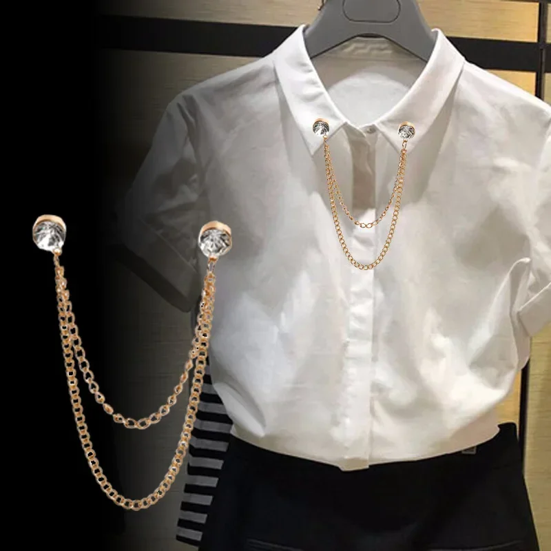Moda belleza Rhinestone hombres mujeres joyería Pins broches camisa blusa borla solapa Pins Collar aguja Metal cadena broches regalo
