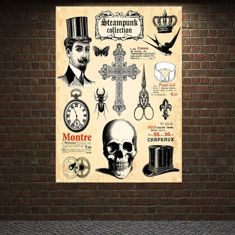 

Steampunk collection Wall Art Banner Wall Hanging Flag Shabby Chic Vintage Poster and Prints Canvas Painting Wall Decor Tapestry