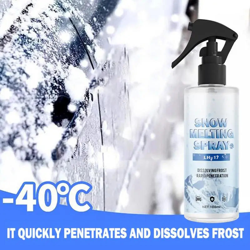 De-Icer Spray Car Glass Defog And Deicing Spray 100ml Portable Car Glass Snow Melting Agent For Car Windshield Window Wipers And